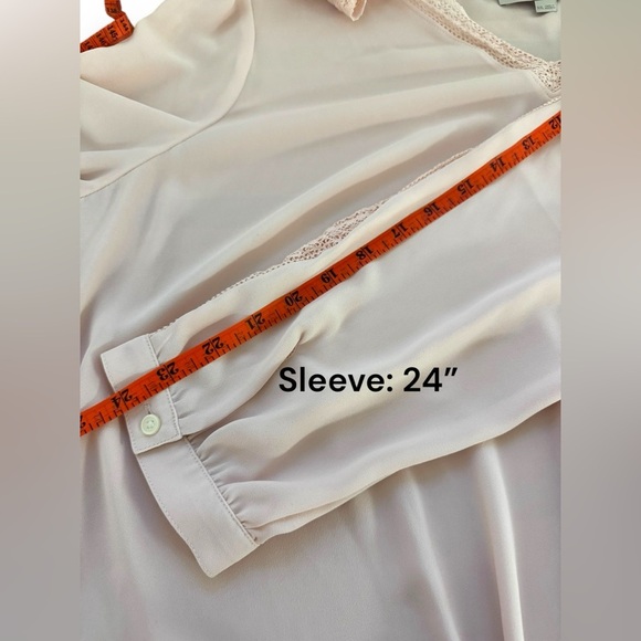 Ann Taylor LOFT Pink Sheer V-Neck Lace Trim Long Sleeve Top | Women’s Size XXL - Picture 7 of 8